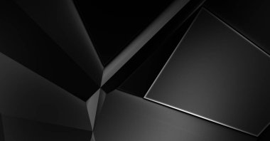 Lüks minimalist tasarım. Fütürist şablon. Karanlık elementleri olan birinci sınıf soyut duvar kâğıdı. Zarif bir zemin. Siyah üç boyutlu geometrik arkaplan. Poster, broşür, sunum için tasarım.