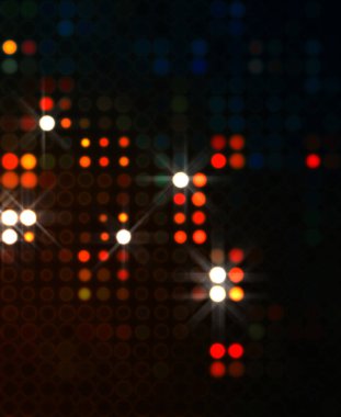 Parlak desenli duvar kağıdı. Sahne ışıkları olan renkli ışıkların ihtişamlı arkaplanı. Parlayan ışıklar siyah arka planda parti izleri. Sahne veya stadyum ışıklarının dijital illüstrasyonu. 