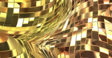 Metalik panel dokusunun 3 boyutlu çizimi. Renkli, parlak, soyut duvar kağıdı. Geometrik teknolojik parlak yansıtıcı arka plan. Yaratıcı parlak kavramsal arkaplan.