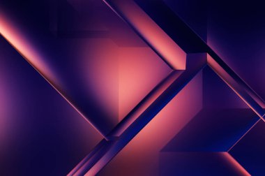 3 boyutlu illüstrasyon. Moda, basit geometrik renk gradyan arkaplan. Geometrik dinamik şekiller. Gölgeli teknoloji dijital şablonu ve gradyan arkaplanda ışıklar.  