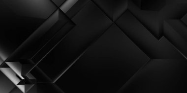 Siyah üç boyutlu geometrik arkaplan. Moda lüks minimalist tasarım. Geometrik şablon. Karanlık elementleri olan birinci sınıf soyut duvar kâğıdı. Poster, broşür, sunum, web sitesi için özel tasarım.