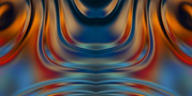 Renkli dalgalı yansıtıcı duvar kağıdının üç boyutlu çizimi. Duvar kağıdı, afiş, arkaplan, kart, kitap kapağı veya web sitesi için grafiksel illüstrasyon. Soyut parlak arkaplan.