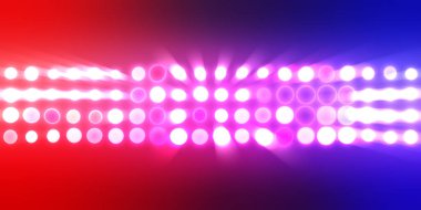 Parlak desenli duvar kağıdı. Sahne ışıkları olan renkli ışıkların ihtişamlı arkaplanı. Parlayan ışıklar siyah arka planda parti izleri. Sahne veya stadyum ışıklarının dijital illüstrasyonu. 