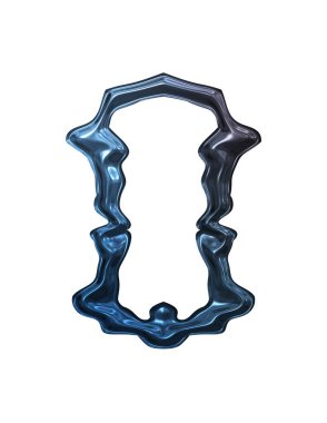 Üç boyutlu metalik illüstrasyon. Beyaz arka planda izole edilmiş fantezi çerçevesi. Davetiyeler, posterler, menü, hatıra defteri ve sunum için mükemmel. Metnin için şablon.