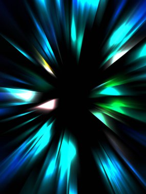 Siyah arkaplanda izole edilmiş dinamik ışık ışınları. Parlayan renkli ışık parçacıklarının grafiksel 2d çizimi.