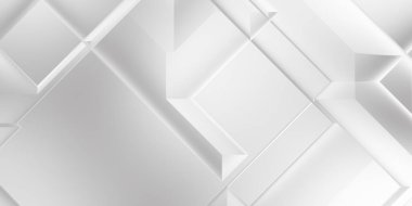 Beyaz 3d geometrik arka plan. Karanlık elementleri olan birinci sınıf soyut duvar kâğıdı. Poster, broşür, sunum ve web sitesi için özel tasarım. Moda lüks minimalist tasarım. Geometrik şablon. 