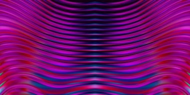 Renkli dalgalı yansıtıcı duvar kağıdının üç boyutlu çizimi. Duvar kağıdı, afiş, arkaplan, kart, kitap kapağı veya web sitesi için grafiksel illüstrasyon. Soyut parlak arkaplan.