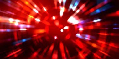 Parlayan ışıkları hareket ettirmenin havalı arka planı. Tasarımınız için canlı renkli bir portal şablonu. Işık ışınları ve hareket halindeki ışıldayan parçacıklar bir solucan deliği şekli oluşturuyor..