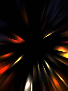 Siyah arkaplanda izole edilmiş dinamik ışık ışınları. Parlayan renkli ışık parçacıklarının grafiksel 2d çizimi.