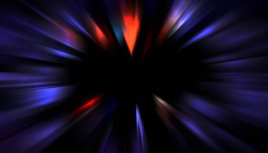 Siyah arkaplanda izole edilmiş dinamik ışık ışınları. Parlayan renkli ışık parçacıklarının grafiksel 2d çizimi.