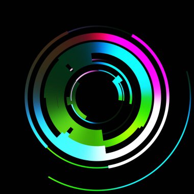 Gelecekçi hud arayüzü elementi. Soyut geometrik arkaplan. Dijital teknolojinin grafiksel çizimi siyah arkaplanda izole edildi..