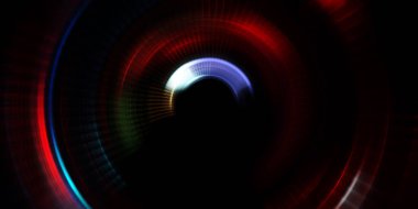 Parlayan neon ışıkları. Parlak sunum tasarım şablonu. Fotoğraf makinesi konsepti. Soyut arkaplan. Dönen ışık ışınları. Hareketli kavramsal duvar kağıdı. Grafik dijital illüstrasyon. 