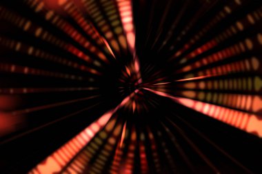 Siyah arkaplanda dönen ışık gösterisi. Lüks çizgiler. Parlak kıvrımlı duvar kağıdı. Uzay tüneli. Dönen ışık çemberi ya da maytap izi. Parlak konsept çizimi.