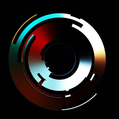 Gelecekçi hud arayüzü elementi. Soyut geometrik arkaplan. Dijital teknolojinin grafiksel çizimi siyah arkaplanda izole edildi..