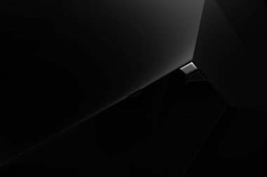 Lüks minimalist tasarım. Fütürist şablon. Karanlık elementleri olan birinci sınıf soyut duvar kâğıdı. Zarif bir zemin. Siyah üç boyutlu geometrik arkaplan. Poster, broşür, sunum için tasarım.