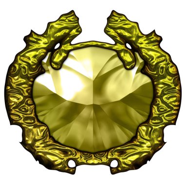 Beyaz arka planda izole bir mücevher. Mücevherli bir fantezi mücevherin 3 boyutlu görüntüsü. Masal elementi. Lüks grafik duvar kağıdı.