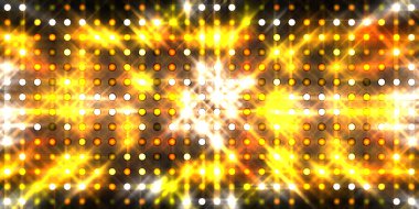 Parlayan ışıklar siyah arka planda parti izleri. Sahne veya stadyum ışıklarının dijital illüstrasyonu. Parlak desenli duvar kağıdı. Sahne ışıkları ile renkli ışıkların ihtişamlı arkaplanı. 