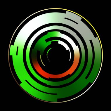 Gelecekçi hud arayüzü elementi. Soyut geometrik arkaplan. Dijital teknolojinin grafiksel çizimi siyah arkaplanda izole edildi..