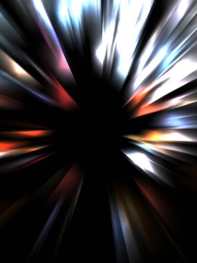 Siyah arkaplanda izole edilmiş dinamik ışık ışınları. Parlayan renkli ışık parçacıklarının grafiksel 2d çizimi.