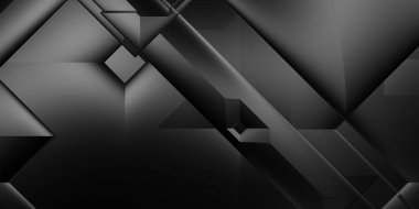 Siyah üç boyutlu geometrik arkaplan. Moda lüks minimalist tasarım. Geometrik şablon. Karanlık elementleri olan birinci sınıf soyut duvar kâğıdı. Poster, broşür, sunum, web sitesi için özel tasarım.