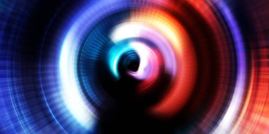 Parlayan neon ışıkları. Parlak sunum tasarım şablonu. Fotoğraf makinesi konsepti. Soyut arkaplan. Dönen ışık ışınları. Hareketli kavramsal duvar kağıdı. Grafik dijital illüstrasyon. 