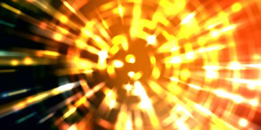 Parlayan ışıkları hareket ettirmenin havalı arka planı. Tasarımınız için canlı renkli bir portal şablonu. Işık ışınları ve hareket halindeki ışıldayan parçacıklar bir solucan deliği şekli oluşturuyor..