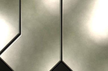 Üç boyutlu metalik doku. Uzay gemisi desenli yüzey. Aydınlık ve karanlık paneller. Fütürist soyut duvar kağıdı. Geometrik teknolojik yansıtıcı arkaplan.