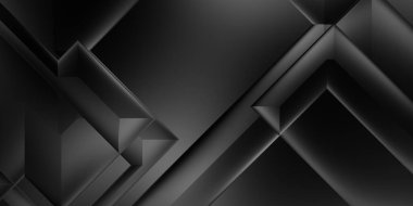 Siyah üç boyutlu geometrik arkaplan. Moda lüks minimalist tasarım. Geometrik şablon. Karanlık elementleri olan birinci sınıf soyut duvar kâğıdı. Poster, broşür, sunum, web sitesi için özel tasarım.