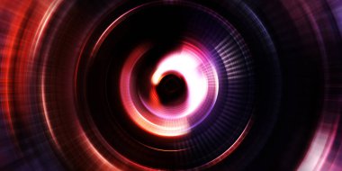 Parlayan neon ışıkları. Parlak sunum tasarım şablonu. Fotoğraf makinesi konsepti. Soyut arkaplan. Dönen ışık ışınları. Hareketli kavramsal duvar kağıdı. Grafik dijital illüstrasyon. 