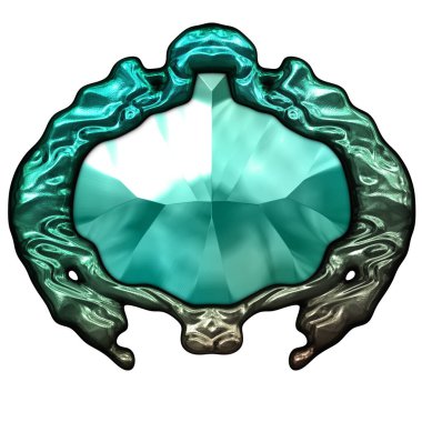 Beyaz arka planda izole bir mücevher. Mücevherli bir fantezi mücevherin 3 boyutlu görüntüsü. Masal elementi. Lüks grafik duvar kağıdı.