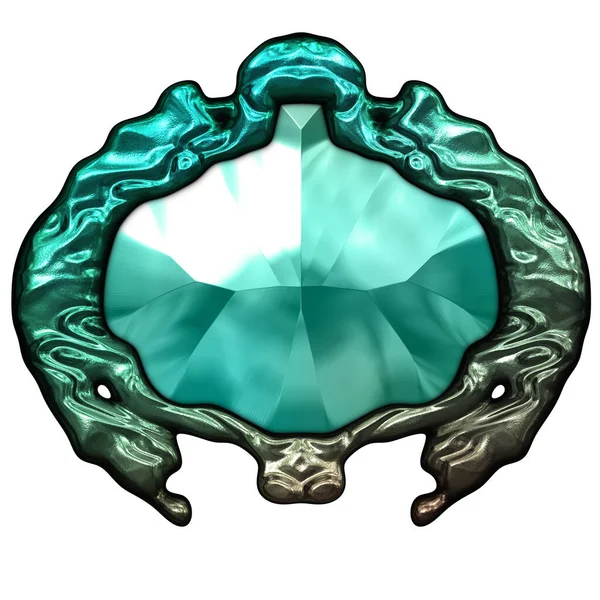 Beyaz arka planda izole bir mücevher. Mücevherli bir fantezi mücevherin 3 boyutlu görüntüsü. Masal elementi. Lüks grafik duvar kağıdı.