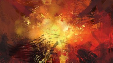 Soyut arkaplanda pürüzlü fırça darbeleri. Fırça boyası. Renkli boya darbeleri. Eşsiz duvar sanatı. Tuvaldeki modern sanat. Renkli çağdaş sanat eserleri.