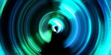 Fotoğraf makinesi konsepti. Soyut arkaplan. Dönen ışık ışınları. Hareketli kavramsal duvar kağıdı. Grafik dijital illüstrasyon. Parlayan neon ışıkları. Parlak sunum tasarım şablonu.