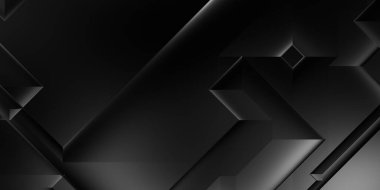 Siyah üç boyutlu geometrik arkaplan. Moda lüks minimalist tasarım. Geometrik şablon. Karanlık elementleri olan birinci sınıf soyut duvar kâğıdı. Poster, broşür, sunum, web sitesi için özel tasarım.