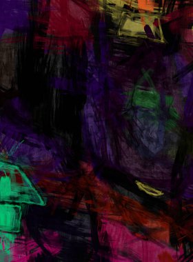 Tuval üzerinde etkileyici fırçalanmış resim. Kaotik resim. Taranmış Boyalı Soyut Arkaplan. Fırça darbesi ile boyanmış. Kaos duvarı sanatı. Sanatsal canlılık ve renkli duvar kağıdı.