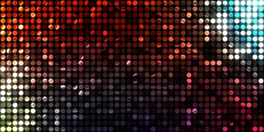 Parlayan ışıklar siyah arka planda parti izleri. Sahne veya stadyum ışıklarının dijital illüstrasyonu. Parlak desenli duvar kağıdı. Sahne ışıkları ile renkli ışıkların ihtişamlı arkaplanı.