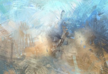 Soyut arkaplanda pürüzlü fırça darbeleri. Fırça boyası. Renkli boya darbeleri. Eşsiz duvar sanatı. Tuvaldeki modern sanat. Renkli çağdaş sanat eserleri.