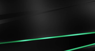 Metin için kopyalama alanı olan soyut siyah paneller. Üç boyutlu illüstrasyon. Renkli ışık özellikli koyu renk tasarım şablonu. Zarif geometrik parlak çizgili arka plan. Minimalist geometrik kapak grafiği.