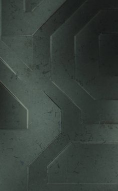 Çukur SciFi panelleri duvar. Üç boyutlu illüstrasyon. Gelecekçi kavramsal tasarım arka planı. Uzay gemisi desenli duvar kağıdı. Fırçalanmış teknoloji desen yüzeyi. 