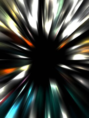 Siyah arkaplanda izole edilmiş dinamik ışık ışınları. Parlayan renkli ışık parçacıklarının grafiksel 2d çizimi.