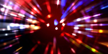 Parlayan ışıkları hareket ettirmenin havalı arka planı. Tasarımınız için canlı renkli bir portal şablonu. Işık ışınları ve hareket halindeki ışıldayan parçacıklar bir solucan deliği şekli oluşturuyor..