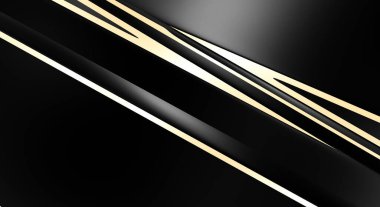 Metin için kopyalama alanı olan soyut siyah paneller. Üç boyutlu illüstrasyon. Renkli ışık özellikli koyu renk tasarım şablonu. Zarif geometrik parlak çizgili arka plan. Minimalist geometrik kapak grafiği.