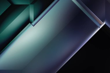 Geometrik dinamik şekiller. Gölgeli teknoloji dijital şablonu ve gradyan arka planda ışıklar. Modern basit geometrik renk gradyanı soyut arkaplan. 3B illüstrasyon. 