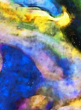 Kova desenli illüstrasyon. Çağdaş ve modern doku. Soyut renk boyama arka planı. Yaratıcı ve sanatsal duvar kağıdı. Fırçalanmış şekilleri ve lekeleri olan sanatsal duvar..