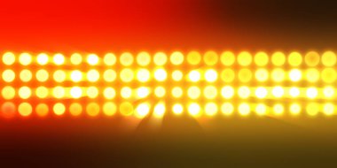 Parlak desenli duvar kağıdı. Sahne ışıkları olan renkli ışıkların ihtişamlı arkaplanı. Parlayan ışıklar siyah arka planda parti izleri. Sahne veya stadyum ışıklarının dijital illüstrasyonu. 