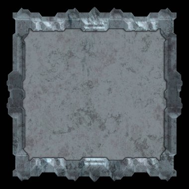 Gelecekçi tasarım şablonu. Metal paslı tabak menüsü. Teknoloji afişi beyaz arkaplanda izole edildi. Bilim kurgu elemanı grafiği. Metalik paslanmış 3 boyutlu illüstrasyon.  