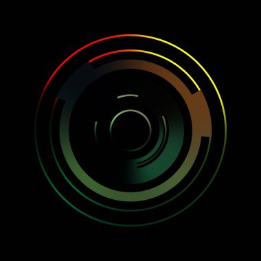 Gelecekçi hud arayüzü elementi. Soyut geometrik arkaplan. Dijital teknolojinin grafiksel çizimi siyah arkaplanda izole edildi..