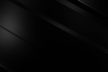 Geometrik katmanlı 3 boyutlu siyah arkaplan. Soyut koyu fütüristik duvar kağıdı. Zarif, parlak çizgili arka plan. Poster, broşür, sunum ve web sitesi için geometrik şablon tasarımı.