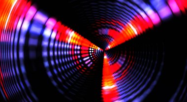 Siyah arkaplanda dönen ışık gösterisi. Lüks çizgiler. Parlak kıvrımlı duvar kağıdı. Uzay tüneli. Dönen ışık çemberi ya da maytap izi. Parlak konsept çizimi.