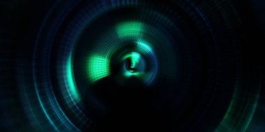 Parlayan neon ışıkları. Parlak sunum tasarım şablonu. Fotoğraf makinesi konsepti. Soyut arkaplan. Dönen ışık ışınları. Hareketli kavramsal duvar kağıdı. Grafik dijital illüstrasyon. 